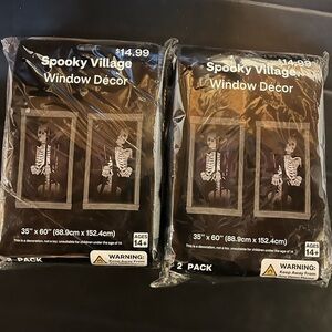 Spooky Village Window Decor 2 Packs of 2 (4Total) Size 35” x 60”. Skeletons. NWT